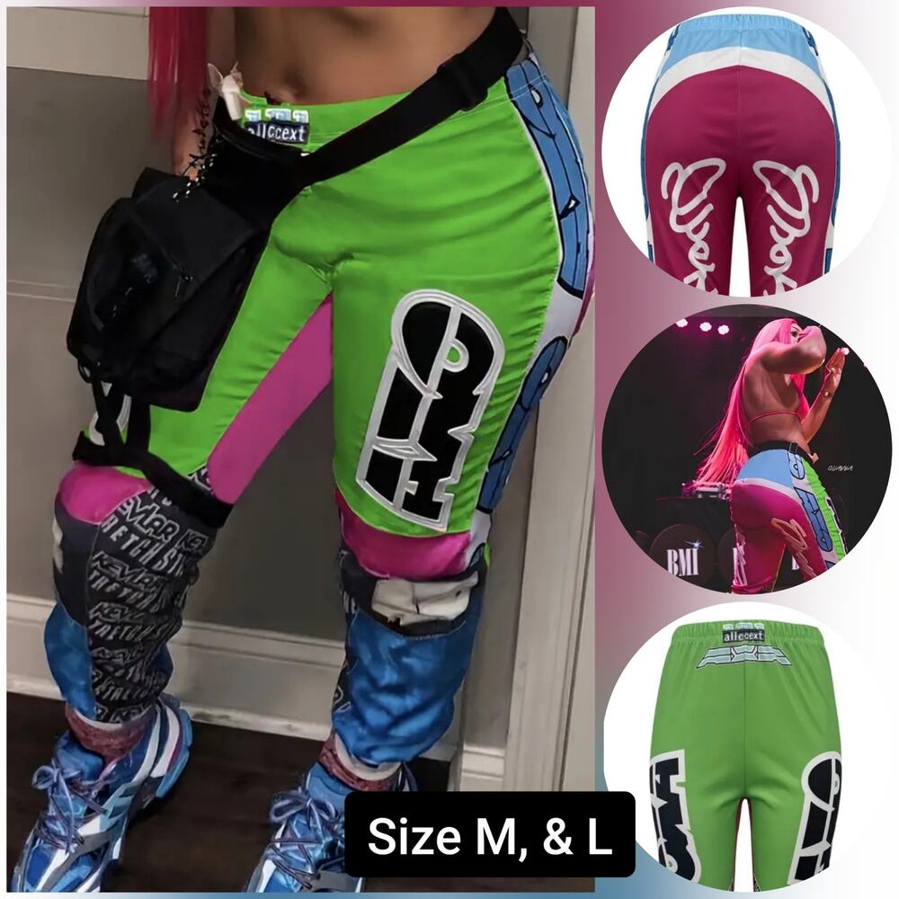 AXO Color Block Print Viral Joggers, Elastic Waist size M